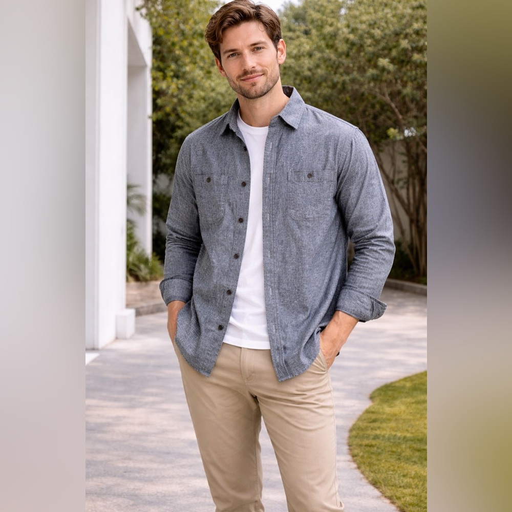 Men's Mid-Weight Flannel Long Sleeve Button-Down Shirt - Gray